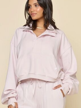 Magic Light Pink Cropped Half-Zip Hoodie